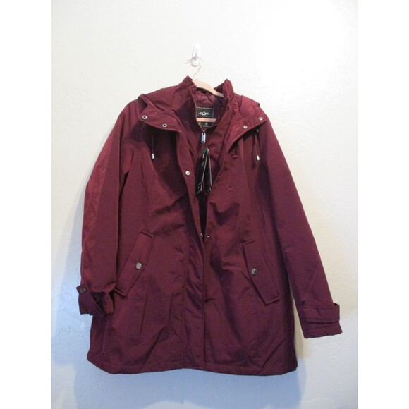 HFX Womens Sz XL Hooded Rain Jacket Trench Coat Water Wind Resistant Burgundy - Picture 1 of 8